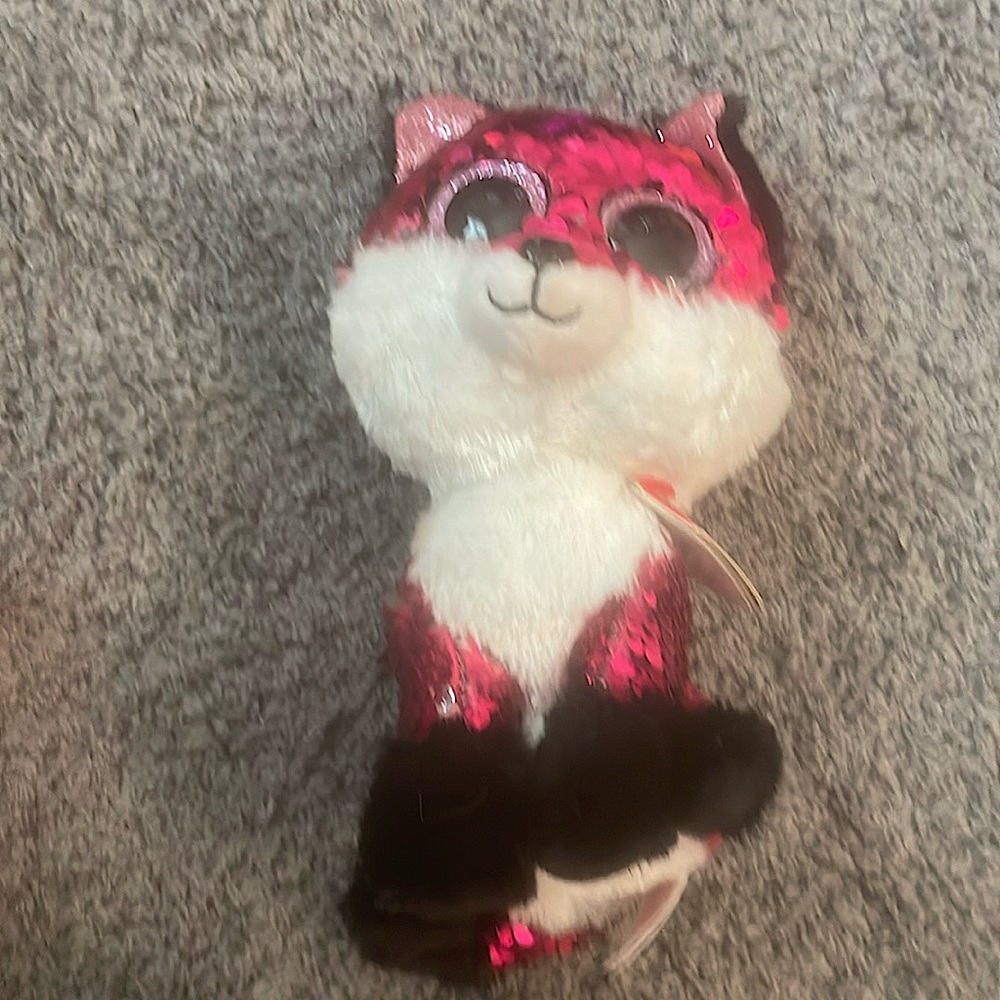 sequin flippable fox ty plush Jewel pink white black shiny glittery